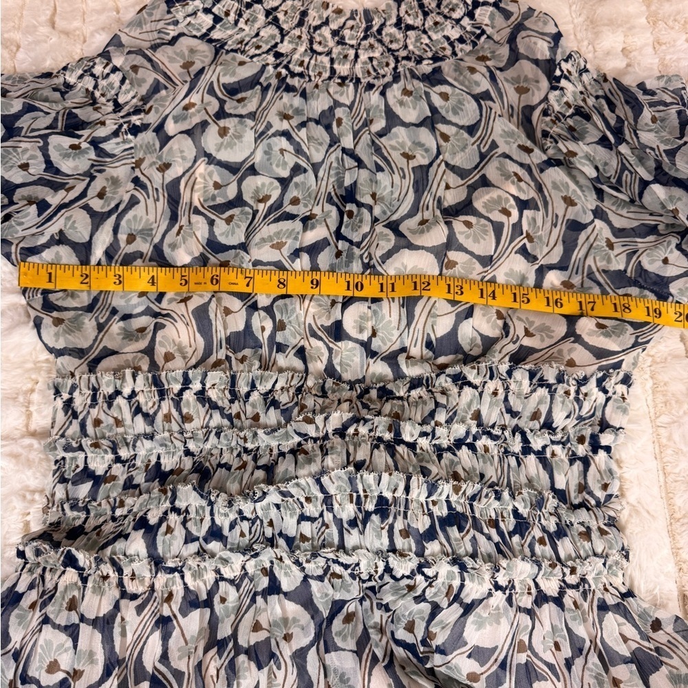 Rebecca Taylor Cottagecore Floral Blue and Cream Long Dress Size 12 F45 - Picture 14 of 16